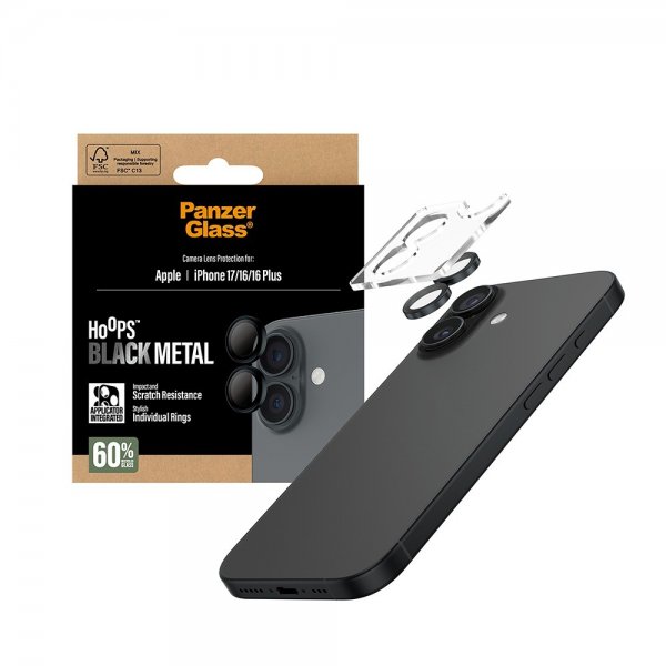 PanzerGlass iPhone 16/16 Plus/iPhone 17 Kamerabeskyttelse Hoops Sort