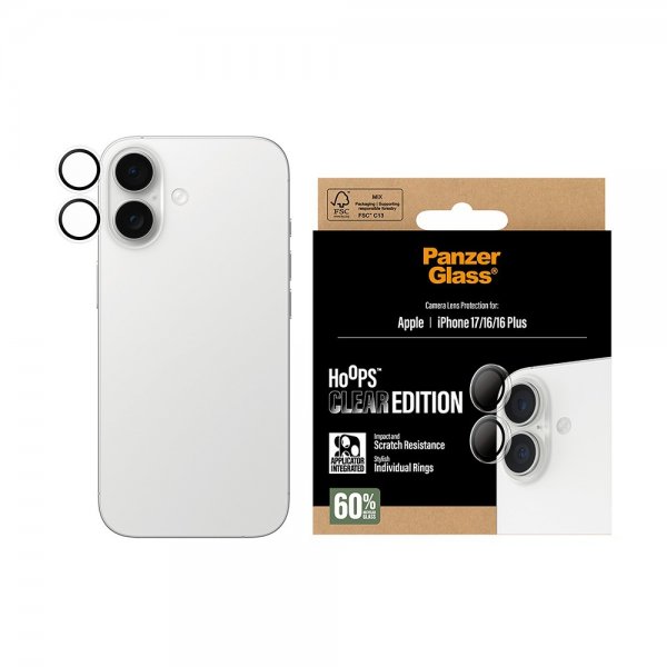 PanzerGlass iPhone 16/16 Plus/iPhone 17 Kamerabeskyttelse Hoops Transparent