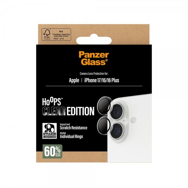 PanzerGlass iPhone 16/16 Plus/iPhone 17 Kamerabeskyttelse Hoops Transparent