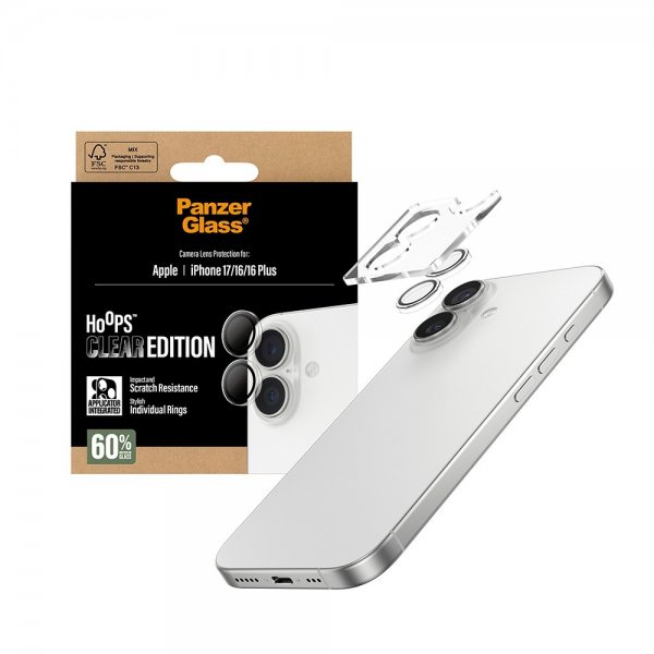 PanzerGlass iPhone 16/16 Plus/iPhone 17 Kamerabeskyttelse Hoops Transparent