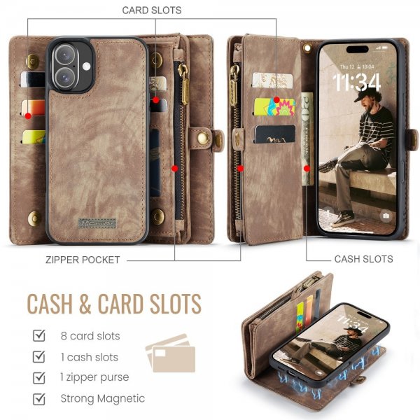 CaseMe iPhone 16 Etui 008 Series Aftageligt Cover Brun
