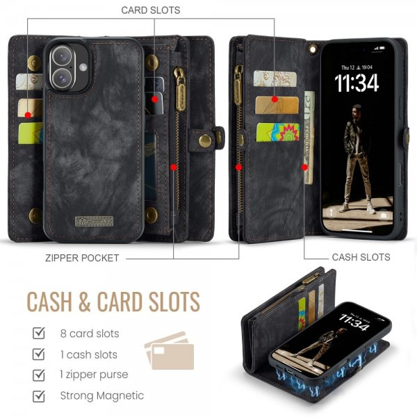 CaseMe iPhone 16 Etui 008 Series Aftageligt Cover Sort