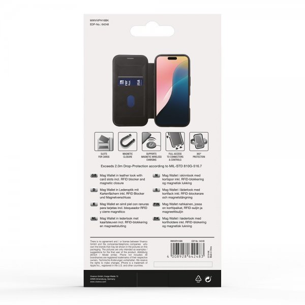 Vivanco iPhone 16 Etui Mag Wallet Sort