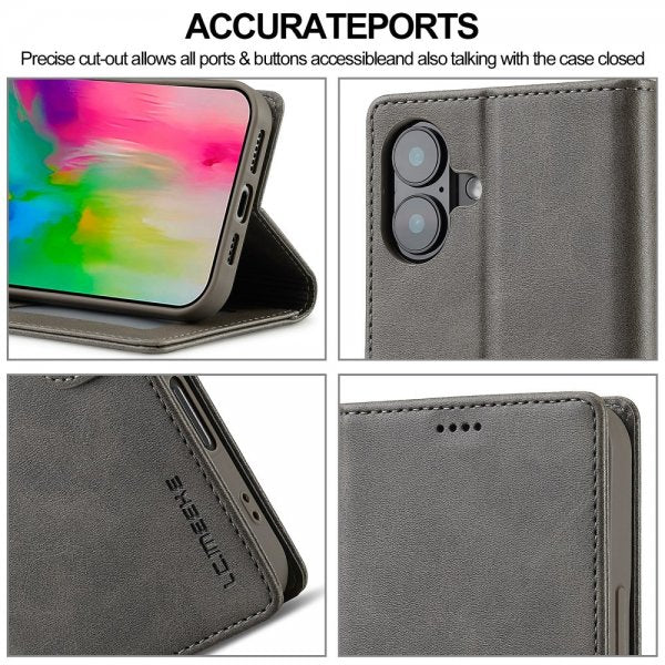 Lc.Imeeke iPhone 16 Cover med Kortlomme Standfunktion Grå