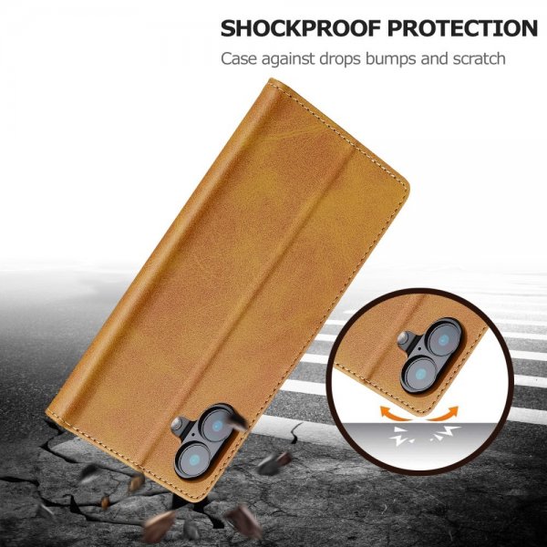 Lc.Imeeke iPhone 16 Cover med Kortlomme og Stativfunktion Lysebrun