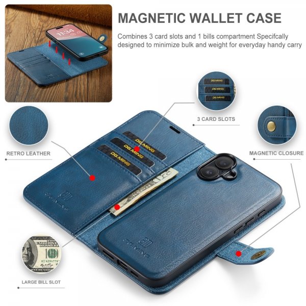 Dg.Ming iPhone 16 Cover med Aftageligt Cover Blå
