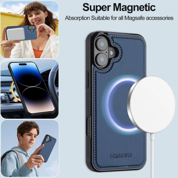 Lc.Imeeke iPhone 16 Cover med Aftageligt Etui L2 Series MagSafe Blå