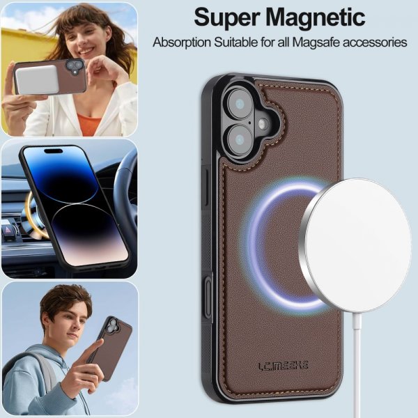 Lc.Imeeke iPhone 16 Cover med Aftageligt Etui L2 Series MagSafe Brun