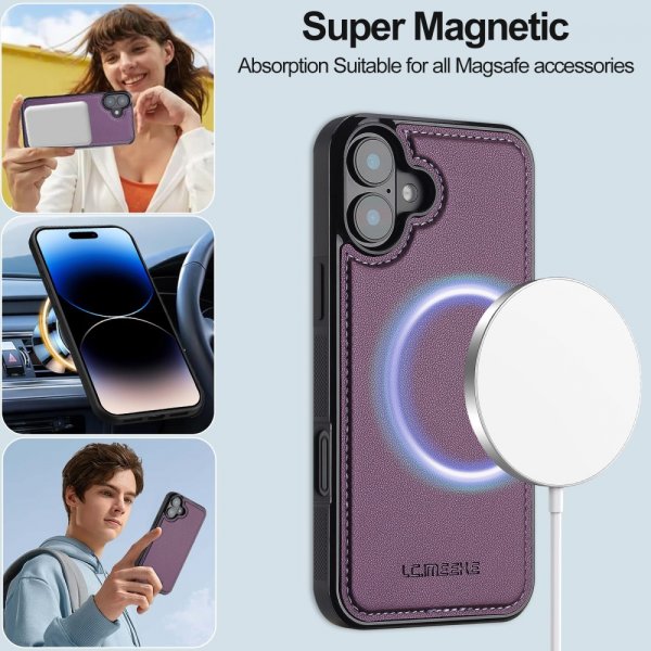 Lc.Imeeke iPhone 16 Cover med Aftageligt Etui L2 Series MagSafe Lilla