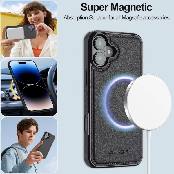 Lc.Imeeke iPhone 16 Cover med Aftageligt Cover L2 Series MagSafe Sort