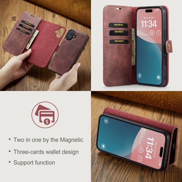 Dg.Ming iPhone 16 Cover med Aftageligt Cover Rød