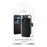 Puro iPhone 16 Cover Wallet Detachable 2-i-1 Sort
