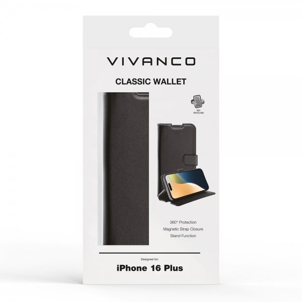 Vivanco iPhone 16 Plus Cover Classic Wallet Sort