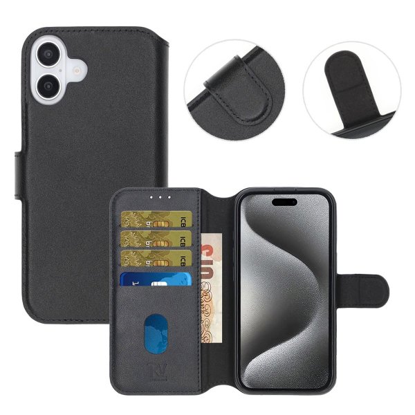 Rvelon iPhone 16 Plus Cover Ægte Læder Sort