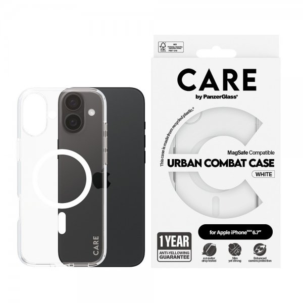 CARE by PanzerGlass iPhone 16 Plus Cover Urban Combat MagSafe Hvid