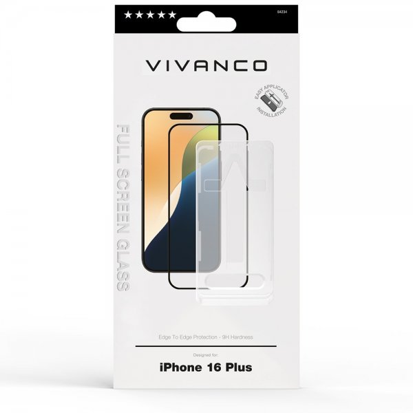 Vivanco iPhone 16 Plus Skærmbeskyttelse Fuld Skærm