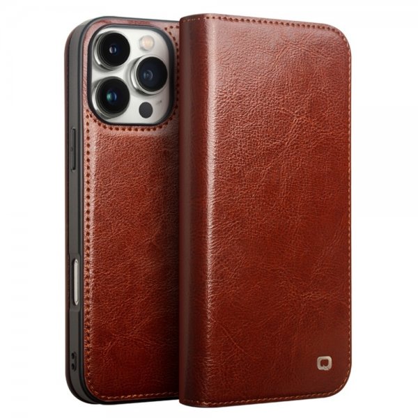 Qialino iPhone 16 Pro Cover Ægte Læder Brun