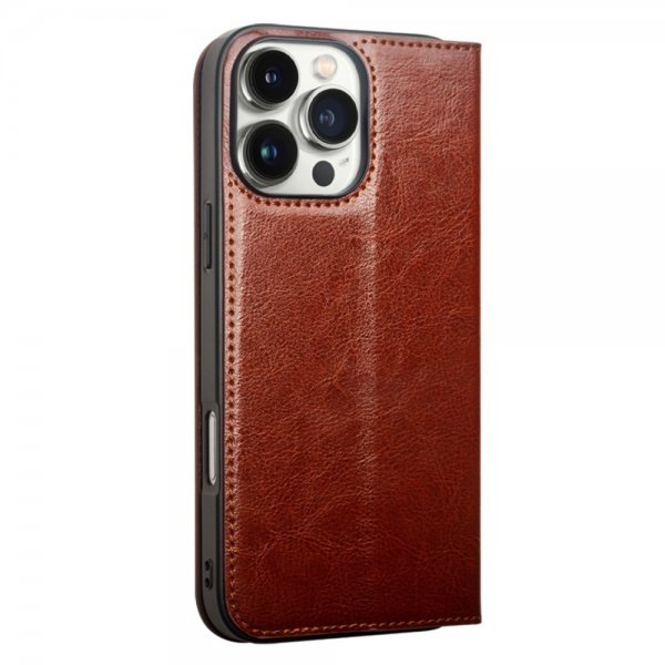 Qialino iPhone 16 Pro Cover Ægte Læder Brun