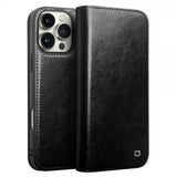 Qialino iPhone 16 Pro Cover Ægte Læder Sort