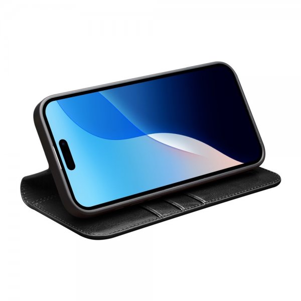 Qialino iPhone 16 Pro Cover Ægte Læder Sort