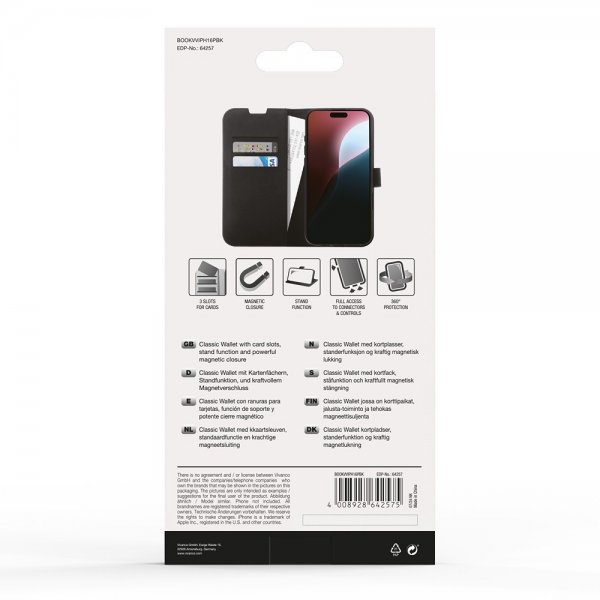 Vivanco iPhone 16 Pro Etui Classic Wallet Sort