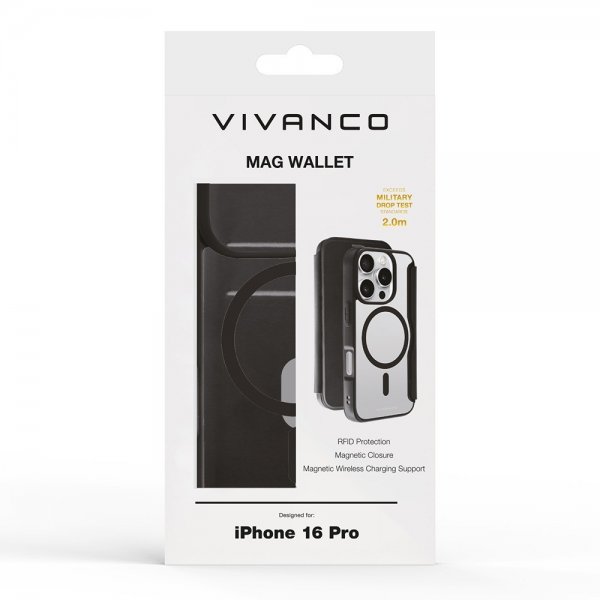 Vivanco iPhone 16 Pro Etui Mag Wallet Sort