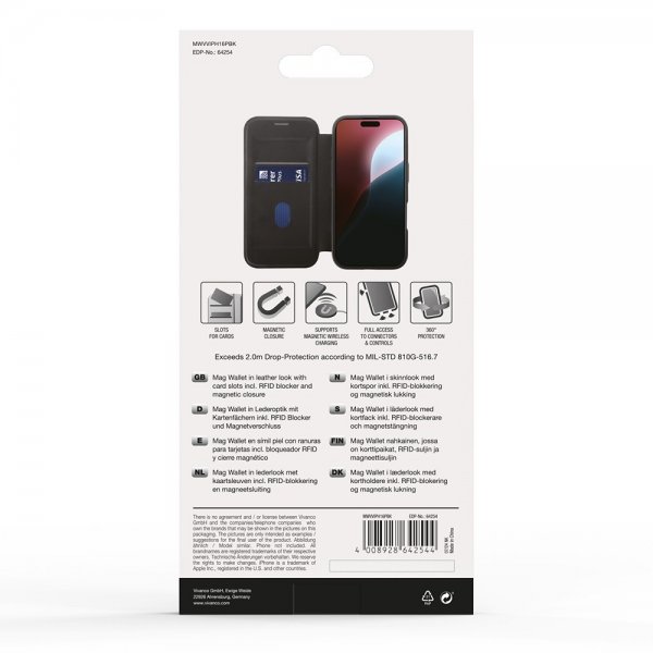 Vivanco iPhone 16 Pro Etui Mag Wallet Sort