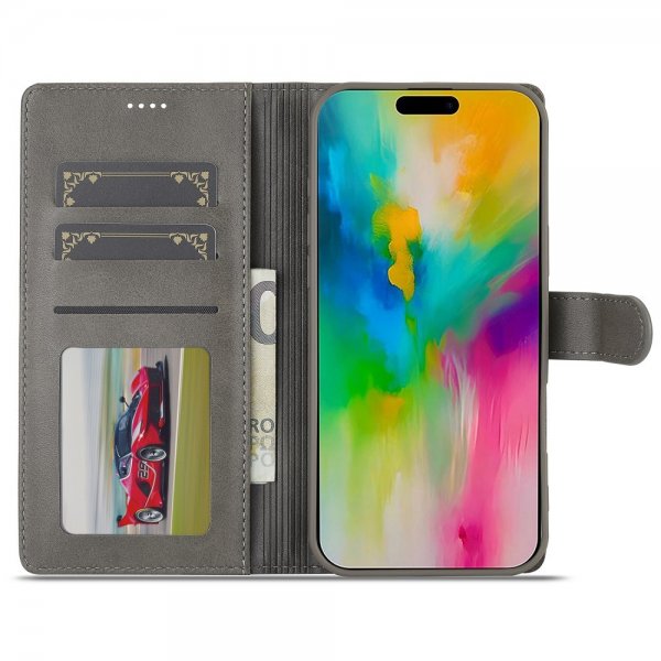 Lc.Imeeke iPhone 16 Pro Cover med Kortlomme og Stativfunktion Grå