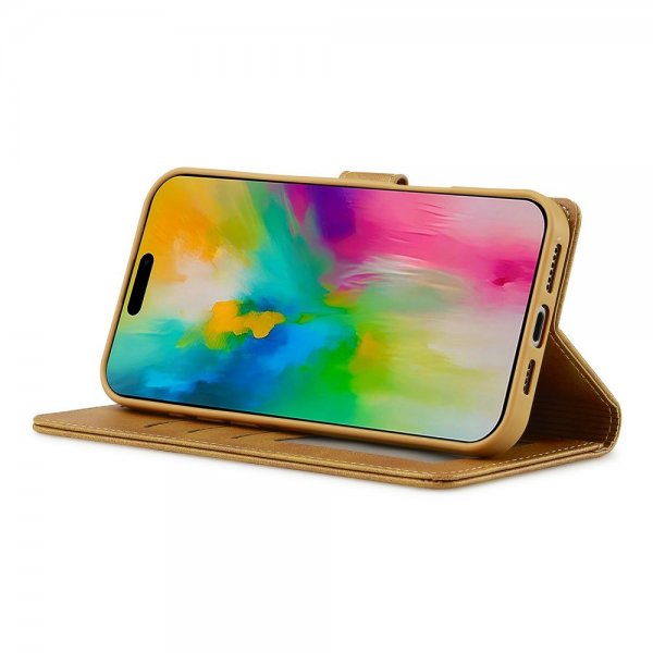 Lc.Imeeke iPhone 16 Pro Cover med Kortlomme og Stativfunktion Lysebrun