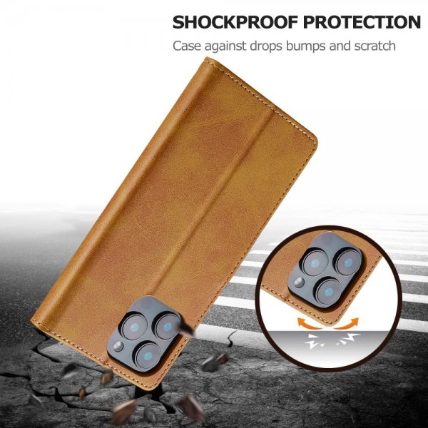 Lc.Imeeke iPhone 16 Pro Cover med Kortlomme og Stativfunktion Lysebrun