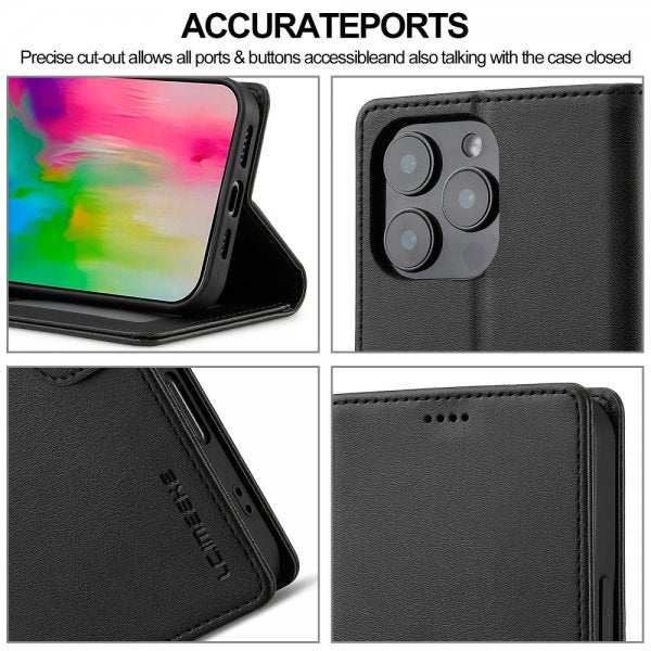 Lc.Imeeke iPhone 16 Pro Cover med Kortlomme Standerfunktion Sort