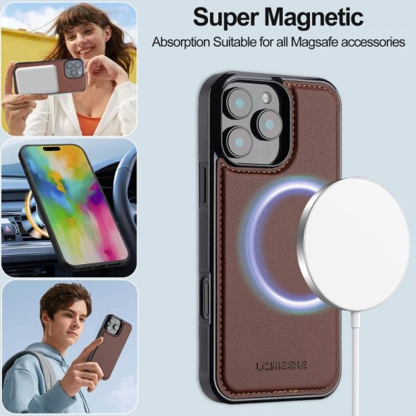 Lc.Imeeke iPhone 16 Pro Cover med Aftageligt Skal L2 Series MagSafe Brun