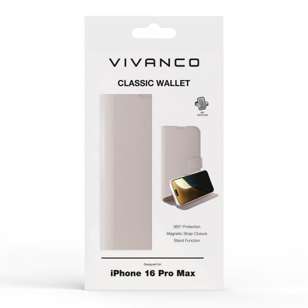 Vivanco iPhone 16 Pro Max Cover Classic Wallet Greige