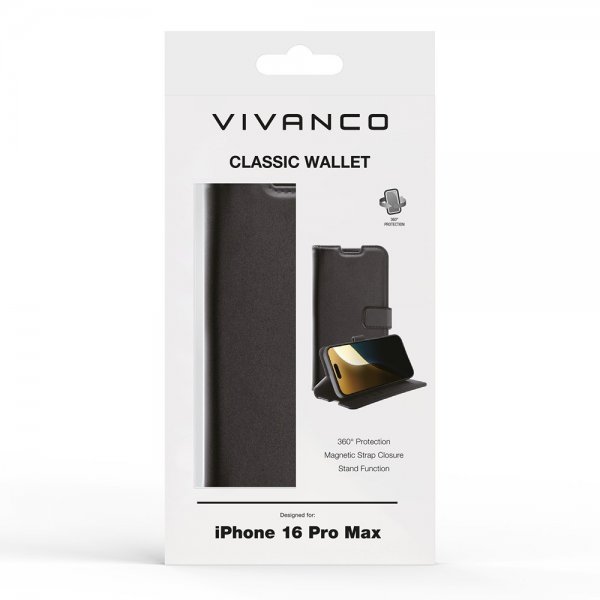 Vivanco iPhone 16 Pro Max Etui Classic Wallet Sort