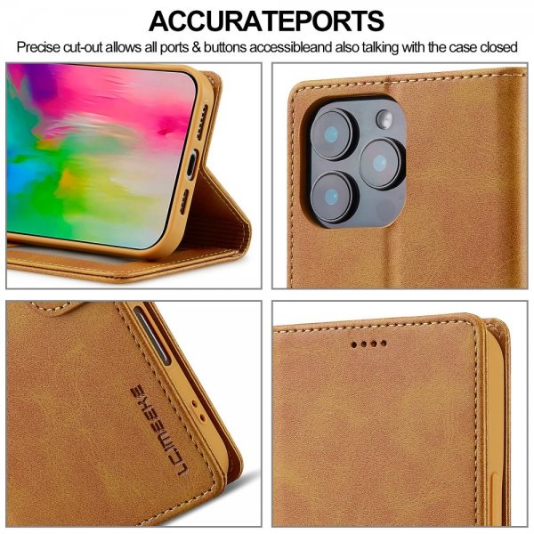 Lc.Imeeke iPhone 16 Pro Max Etui med Kortlomme Standerfunktion Lysebrun