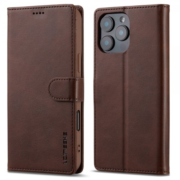 Lc.Imeeke iPhone 16 Pro Max Etui med Kortlomme Standerfunktion Mørkebrun