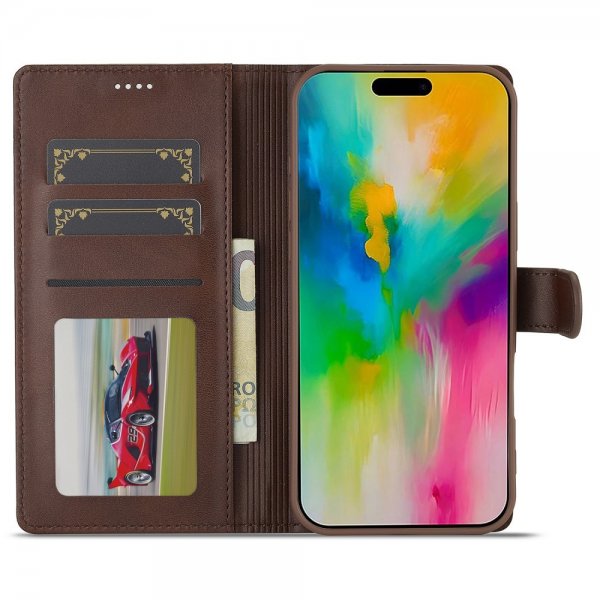 Lc.Imeeke iPhone 16 Pro Max Etui med Kortlomme Standerfunktion Mørkebrun