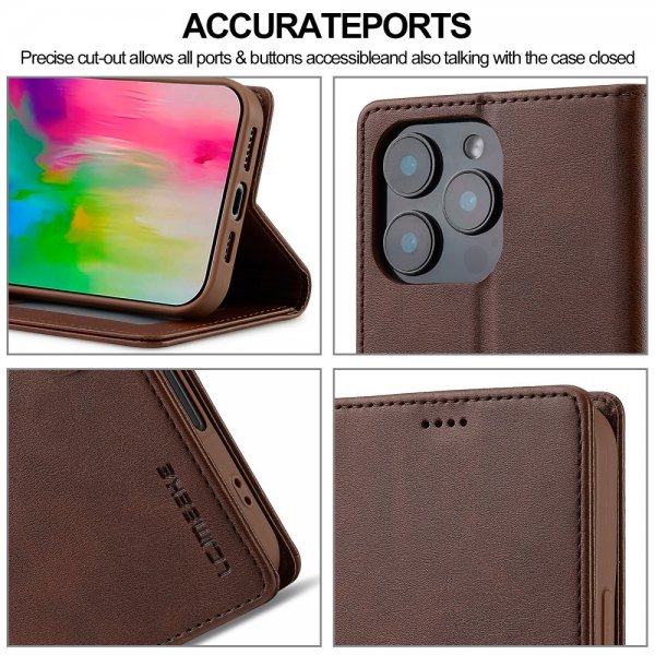 Lc.Imeeke iPhone 16 Pro Max Etui med Kortlomme Standerfunktion Mørkebrun