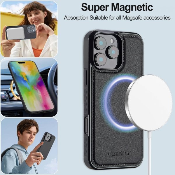 Lc.Imeeke iPhone 16 Pro Max Etui med Aftageligt Cover L2 Series MagSafe Sort