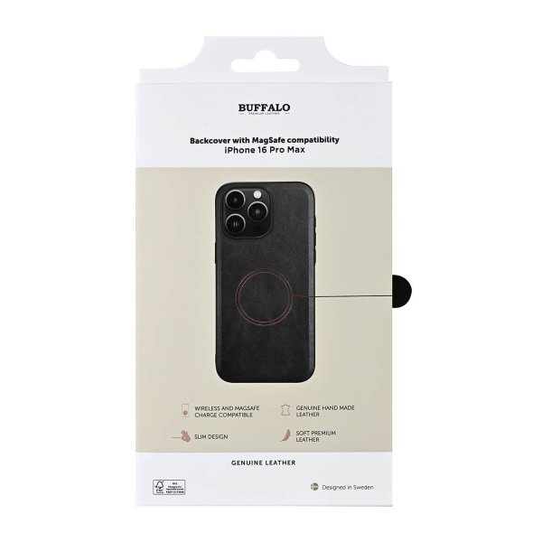Buffalo iPhone 16 Pro Max Cover Ægte læder MagSeries Sort