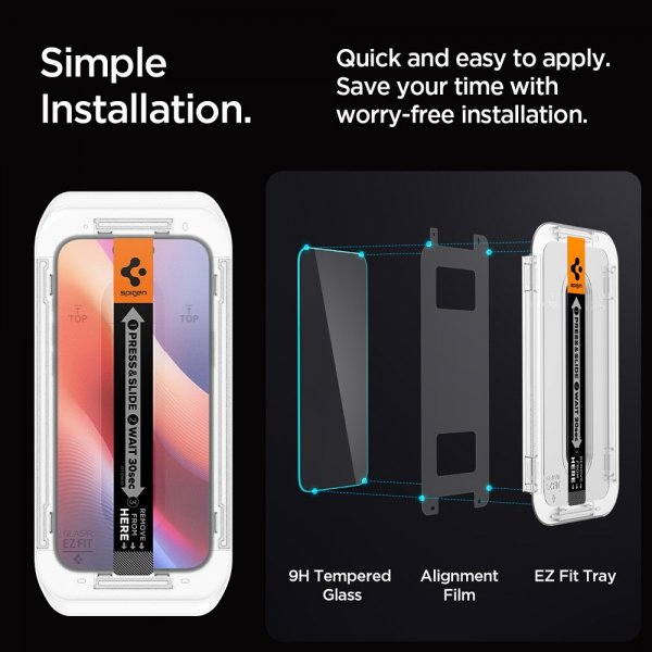 Spigen iPhone 16 Pro Max/iPhone 17 Pro Max Skærmbeskyttelse GLAS.tR EZ Fit 2-pak