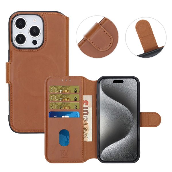 Rvelon iPhone 16 Pro Cover 4 Kortrum MagSafe Brun