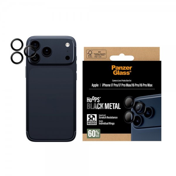 PanzerGlass iPhone 16 Pro/Pro Max/17 Pro/Pro Max Kamerabeskyttelse Hoops Sort