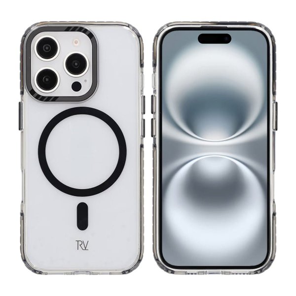 Rvelon iPhone 16 Pro Cover TPU MagSafe Sort/Gennemsigtig