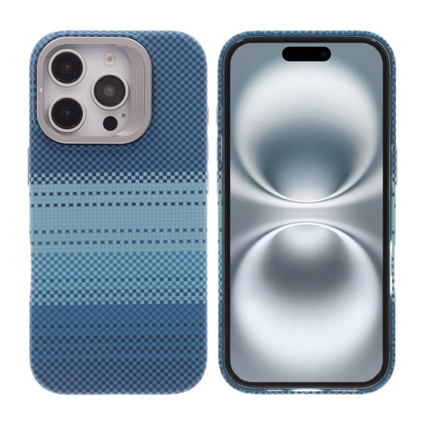 iPhone 16 Pro Cover Udklappeligt Stativ MagSafe Stribet Blå