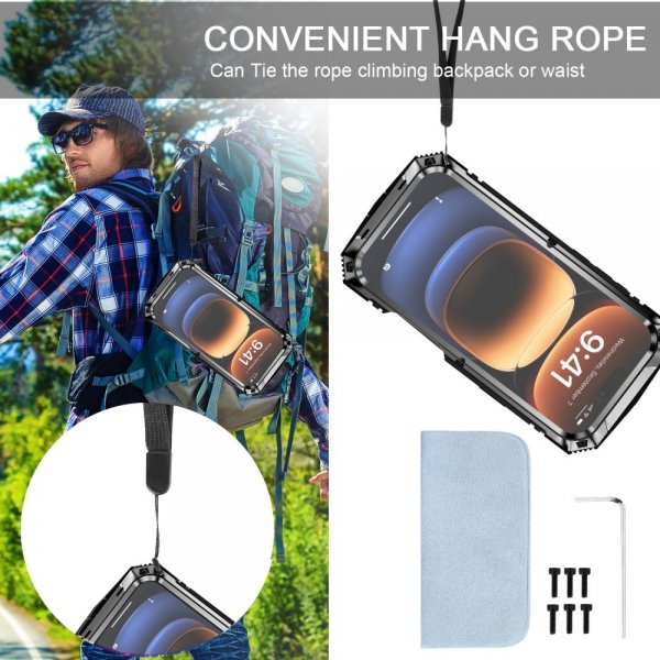R-JUST iPhone 16 Pro Cover Metal Stødsikkert Sort