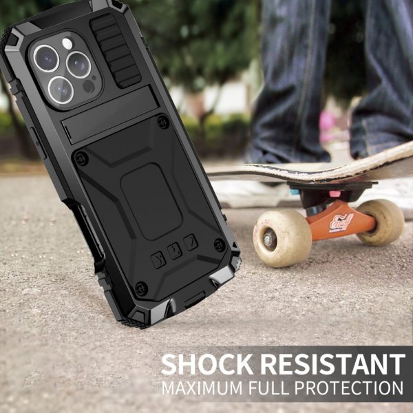 R-JUST iPhone 16 Pro Cover Metal Stødsikkert Sort