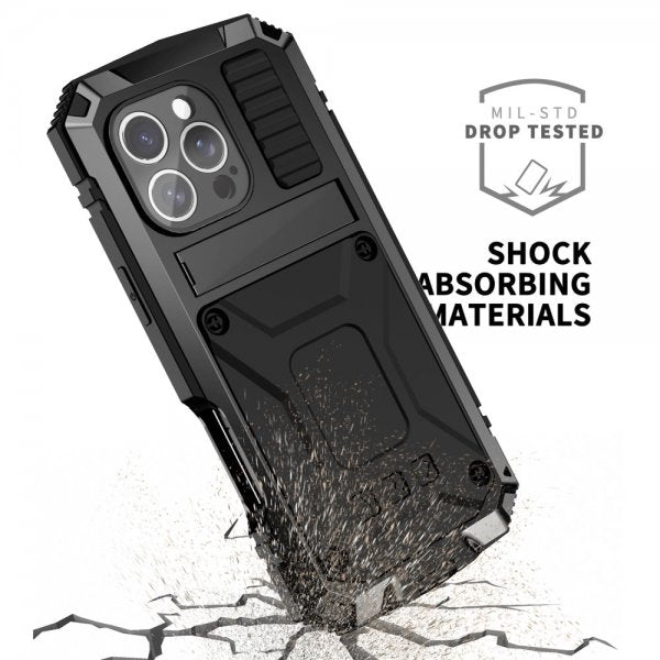 R-JUST iPhone 16 Pro Cover Metal Stødsikkert Sort