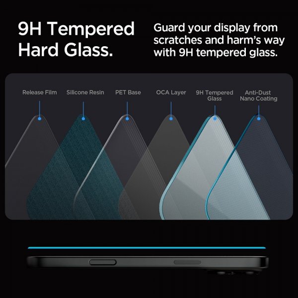 Spigen iPhone 16 Pro/iPhone 17/17 Pro Skærmbeskyttelse GLAS.tR EZ Fit 2-pak