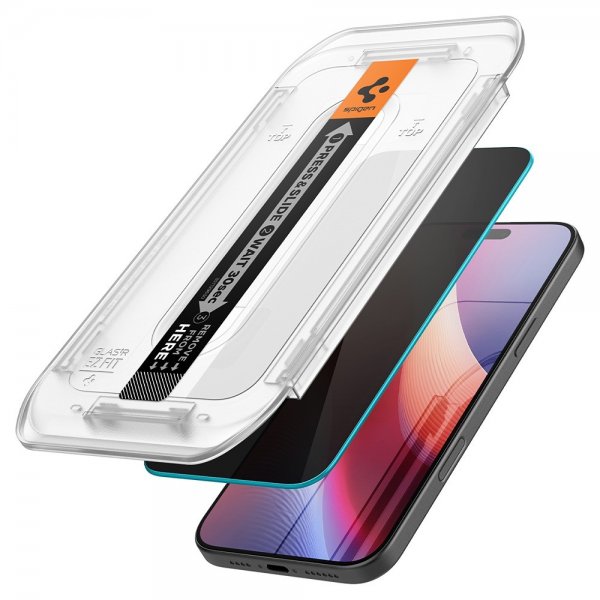Spigen iPhone 16 Pro/iPhone 17/17 Pro Skærmbeskytter GLAS.tR EZ Fit Privacy 2-pak